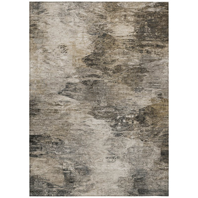 3' X 5' Taupe Beige And Brown Abstract Washable Indoor Outdoor Area Rug