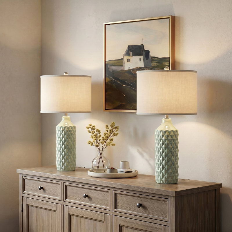 Creight Ceramic Table Lamp, Green