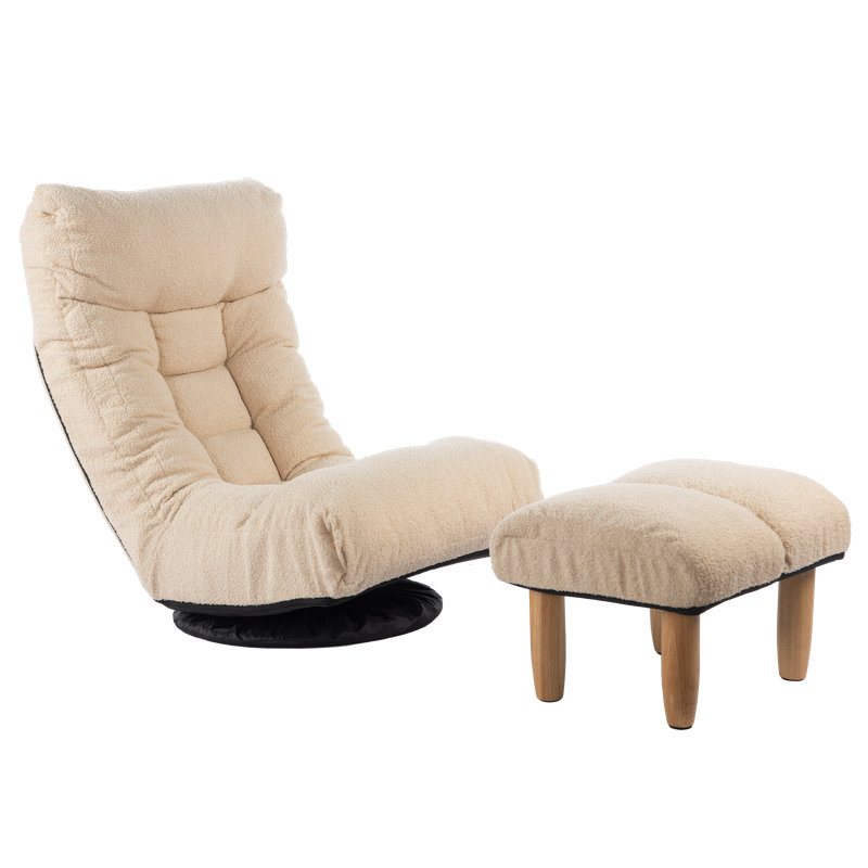 Chaise longue pivotante rembourrée Isaias avec repose-pieds et dossier réglable, Blanc