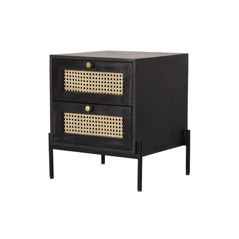 Gumbert Framingham 2 Drawer Rattan Bedside Table Black