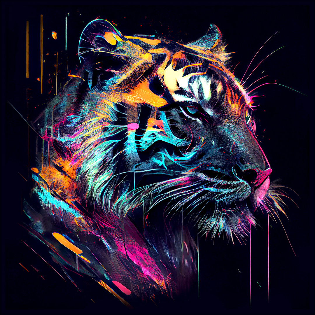 Colourful Tiger Head II – Druck ohne Rahmen auf Floatglas