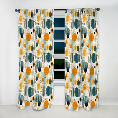 Motif géométrique jaune et vert V - Rideau obscurcissant géométrique abstrait - 1 panneau