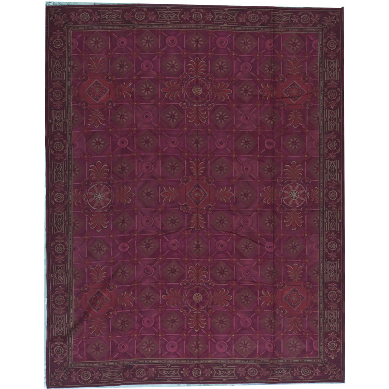 Hand-Knotted High-Quality Red and Green Area Rug