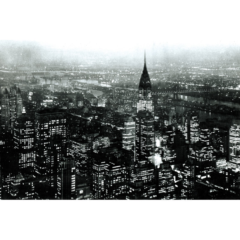 Manhattan At Night Rich Black - No Frame Print on Canvas, 20cm H x 30cm W x 3.8cm D