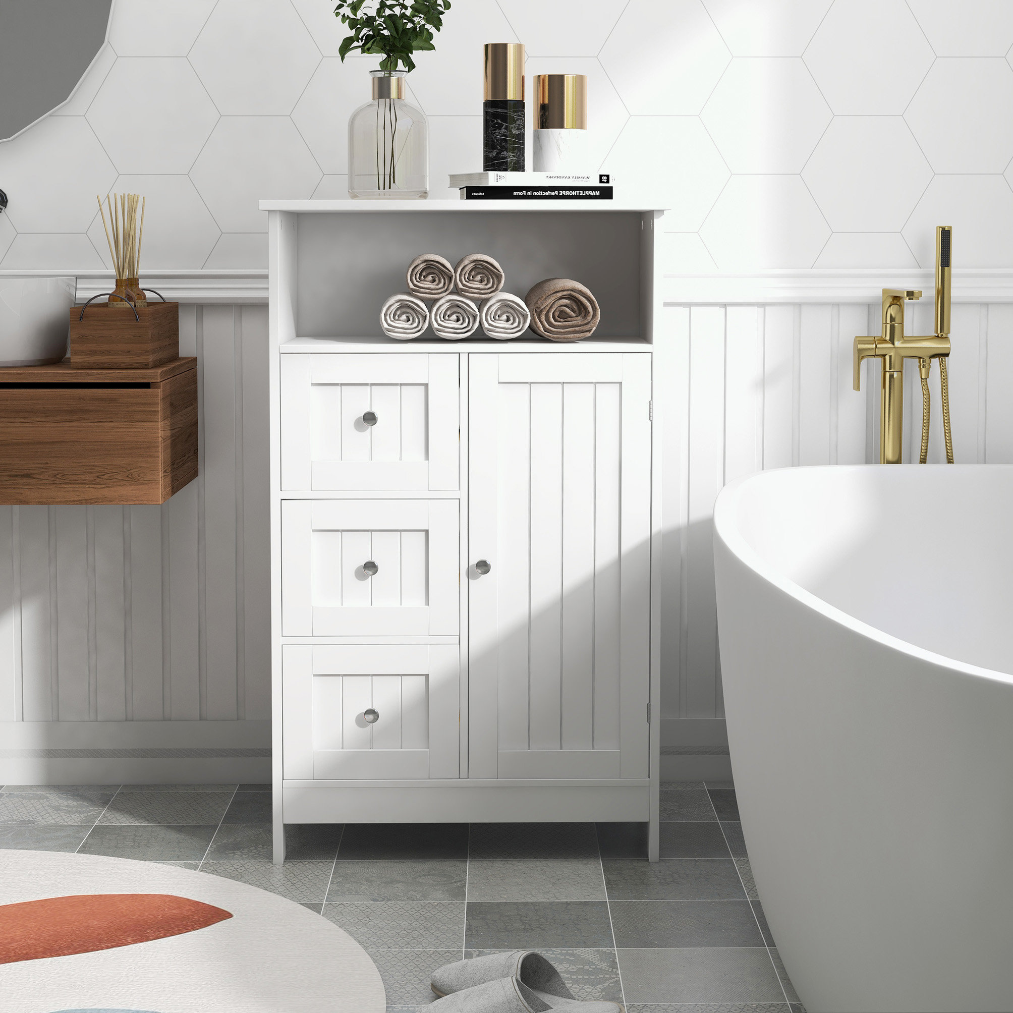 Lark Manor Bathroom standing storage cabinet with 3 drawers | Wayfair