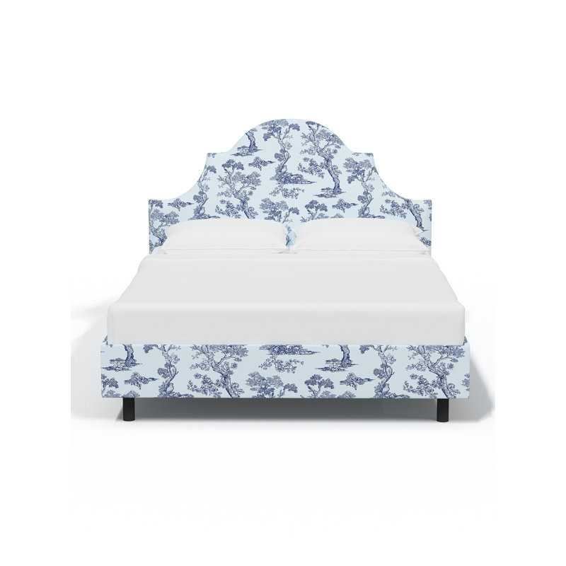 Red from Scalamandre Crafted by Cloth & Company Geneva Platform Bed in Pattern, Queen, Scm Toile Blue Linen