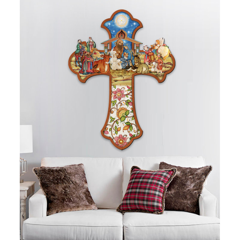 Croix en bois crèche, 41 po x 31 po x 1 po