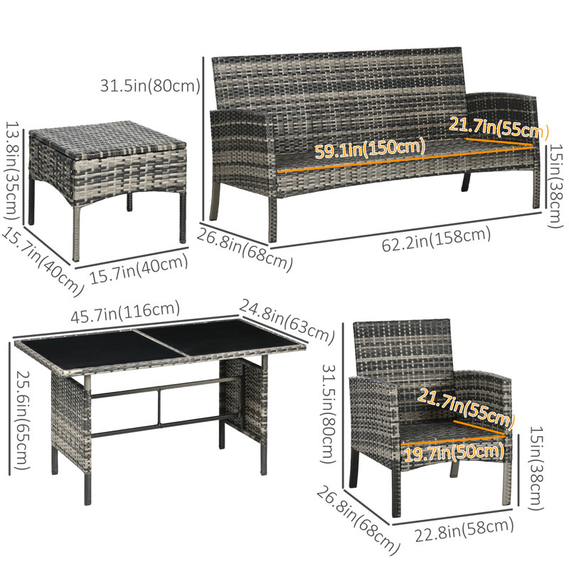 Wicker 5 - Person Patio Conversation Sets with Cushions