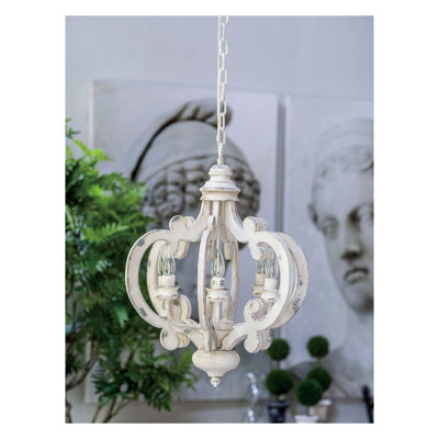 Antique White Carved MDF 6-Light Chandelier with Distressed Finish