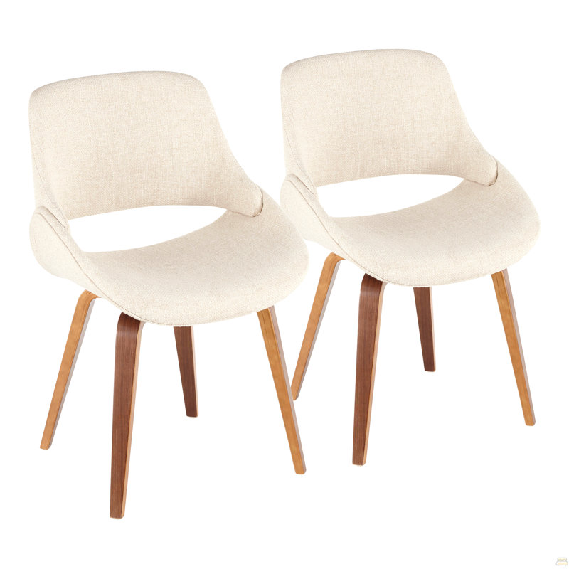 Chaise d'appoint Mid-Century moderne en bois naturel et tissu crème - ensemble de 2, Crème, Naturel