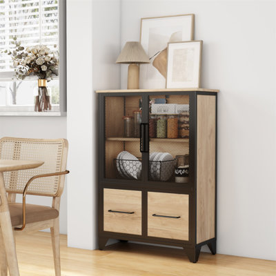 Armoire de rangement avec poignée en métal à 4 portes en fer, buffet avec tablette réglable, structure en métal robuste et pieds en métal, facile à assembler, pour le salon, la cuisine