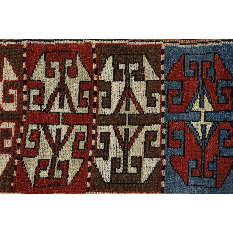 Burano Hand Knotted Wool Geometric Area Rug, Runner 3' x 8', Red Black