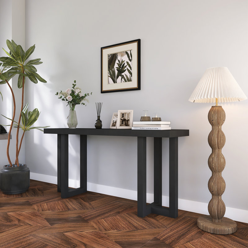 Geometric Design Console Table With Solid Pine Legs, Black