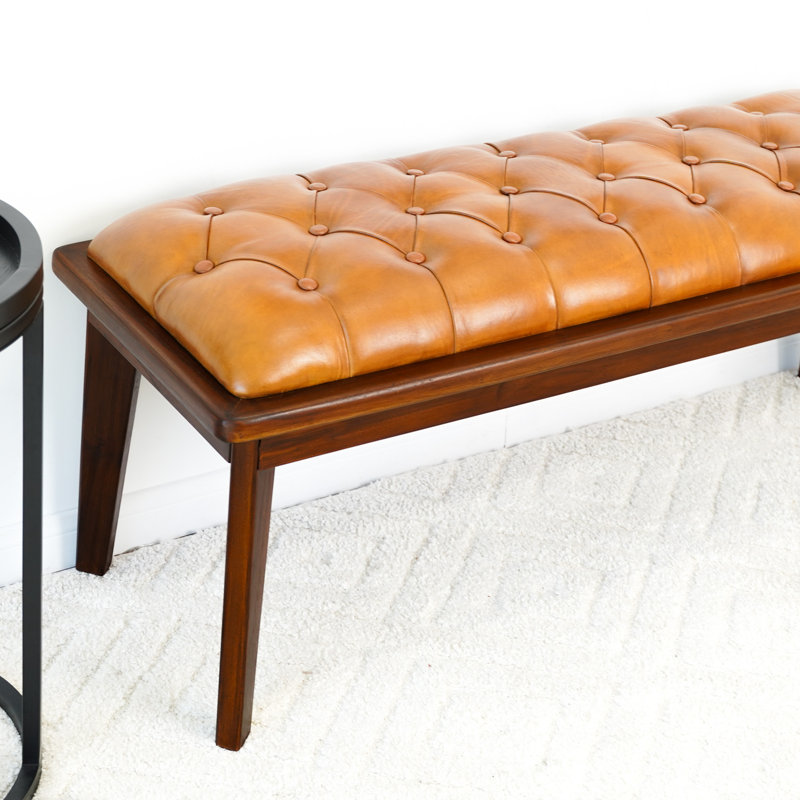 Calhame Genuine Leather Upholstered Bench