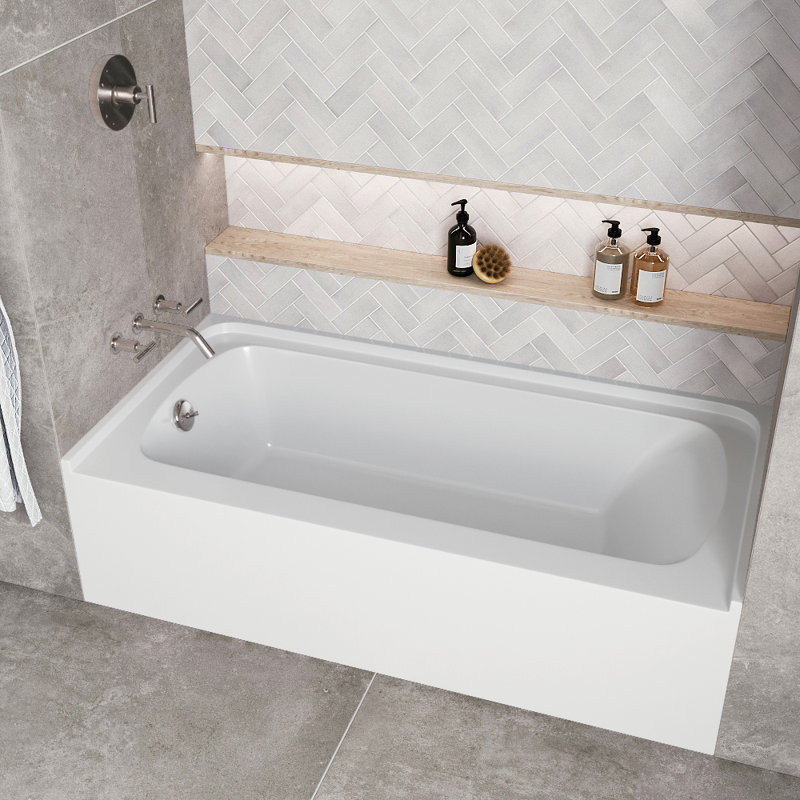 Streamline 60 in. x 30 in. Acrylic Left-Hand Drain Alcove Bathtub in Glossy White With External Drain, Brushed Nickel