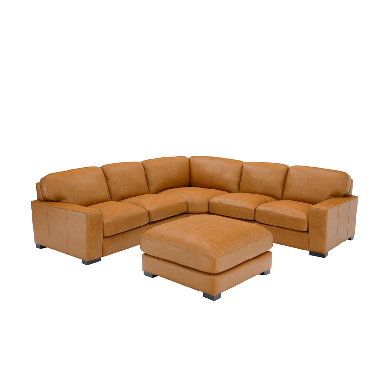 Kimesville Upholstered L-Shaped Sectional, Dark Yellow Genuine Leather