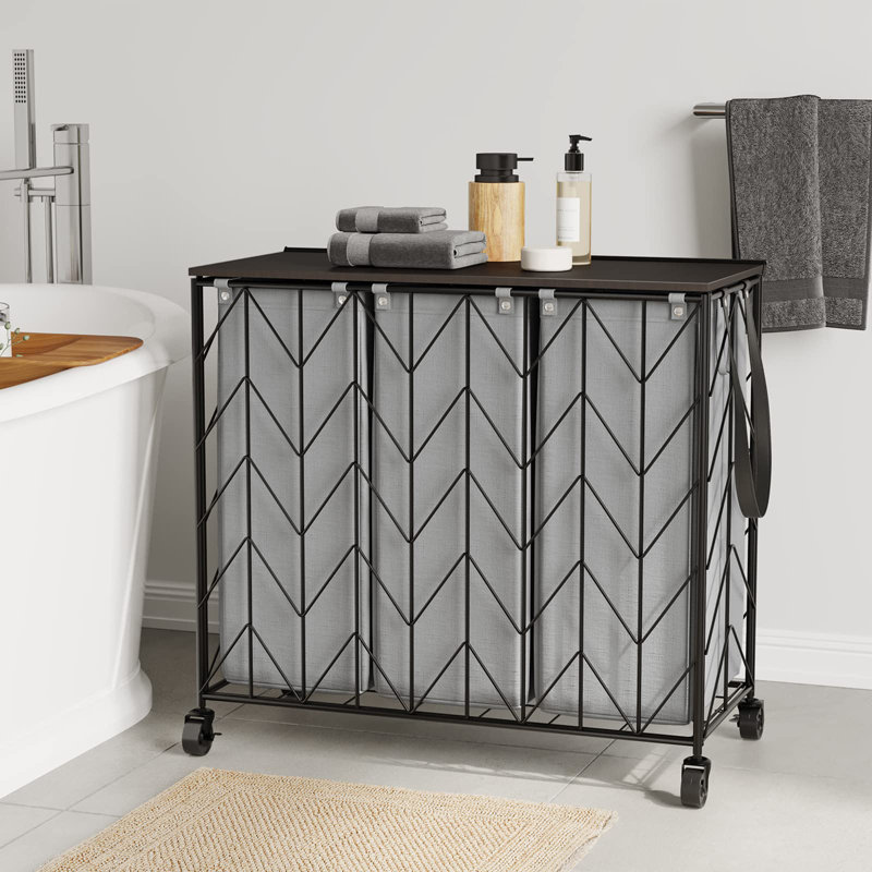 142L Laundry Hamper 3 Section with Lid, Gray