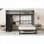 Lit superposé à plateforme pour trois personnes avec garde-robe intégré, lit gigogne et bureau pliable, fabrication en bois aggloméré noir mat