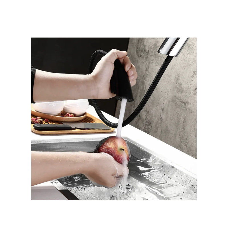 Robinet de cuisine rétractable AvaMalis, Noir / or