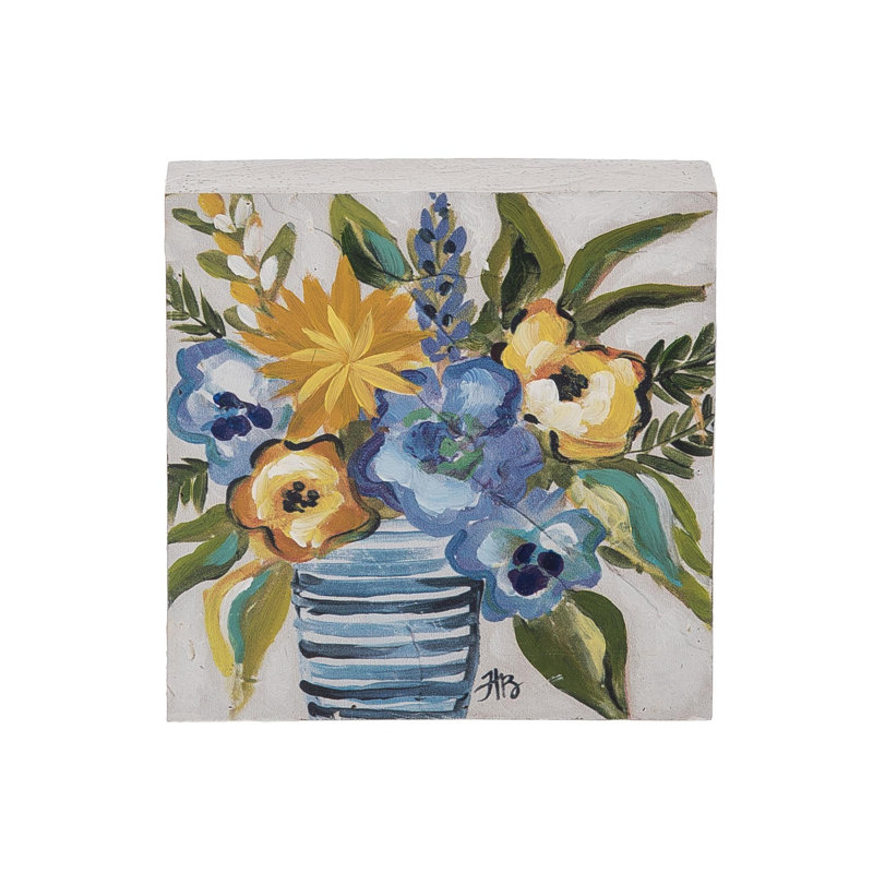  Wood Block Hand Painted Citrus Indigo Home Decorations Spring