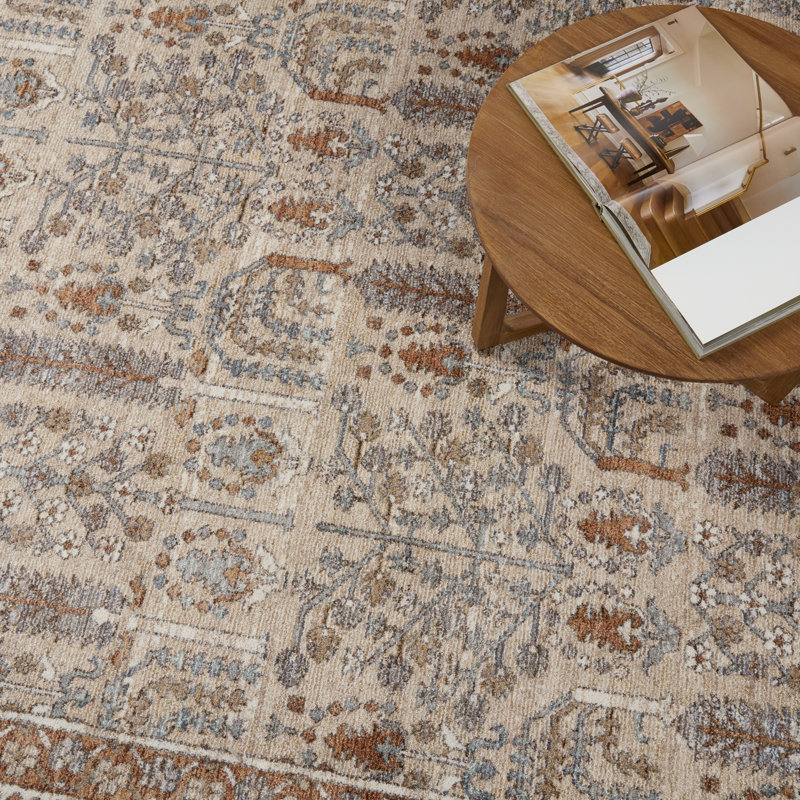 Tapis ardoise / bronze à motif floral Regard, Rectangle 8 pi x 10 pi