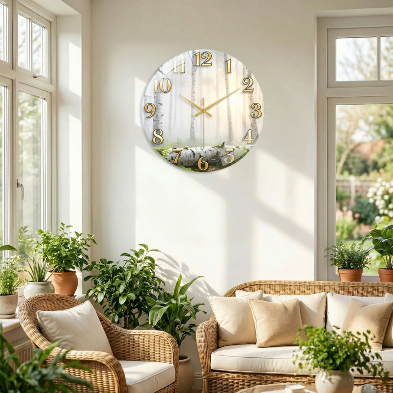 Horloge murale Birch Forest, 60 x 60 cm (23,6 x 23,6 pouces)