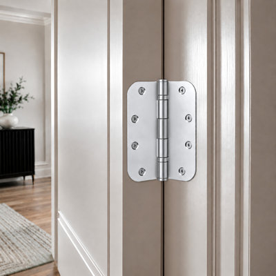DSB4R5B26 4" x 4" x 5/8" Radius Hinges, Ball Bearing in Polished Chrome Pair
