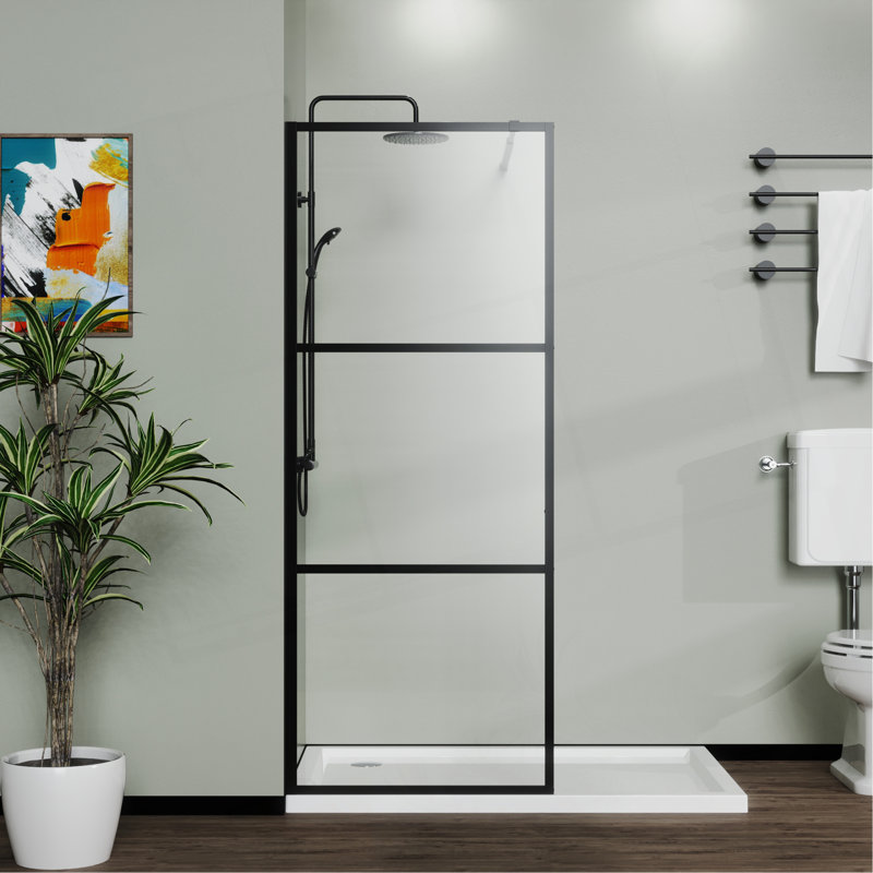 34" Shower Screen Door Walk-In Wet-Room, Black, 3-Panel Style