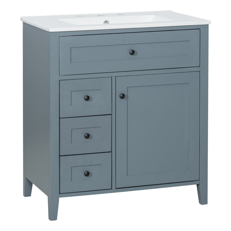 Meuble-lavabo bleu gris 30 po | Armoire moderne et évier intégré | Idée cadeau, 30", Bleu gris