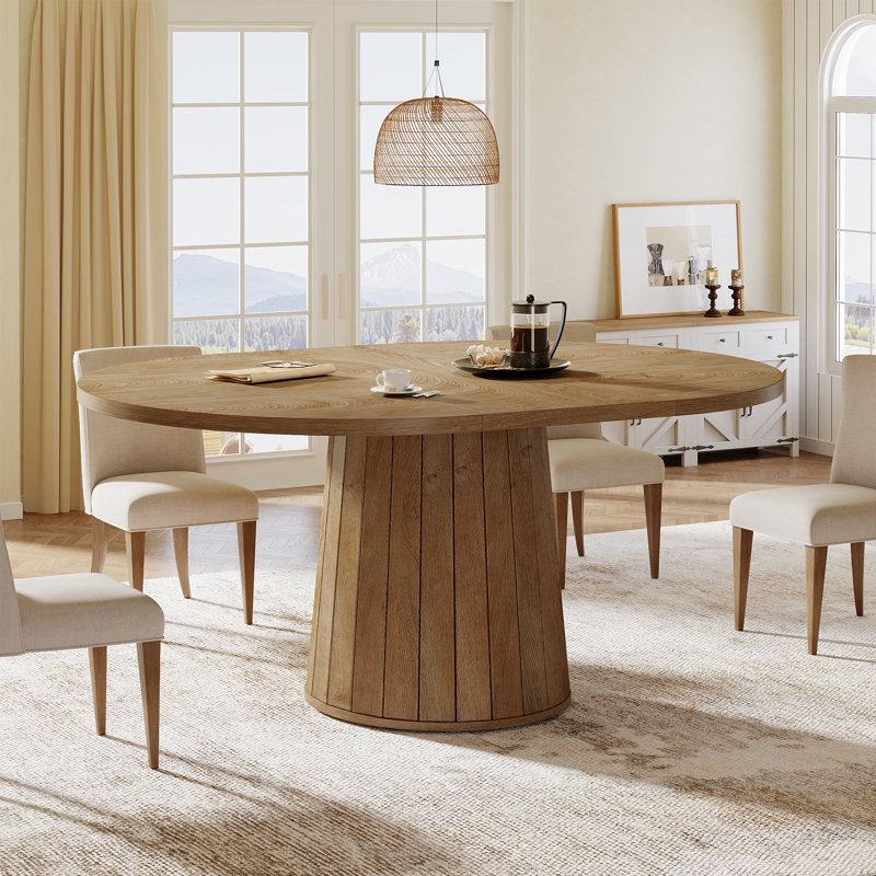 55 Inch Oval Dining Table With Wood Base For Dining Room, Kitchen, Light Oak Brown