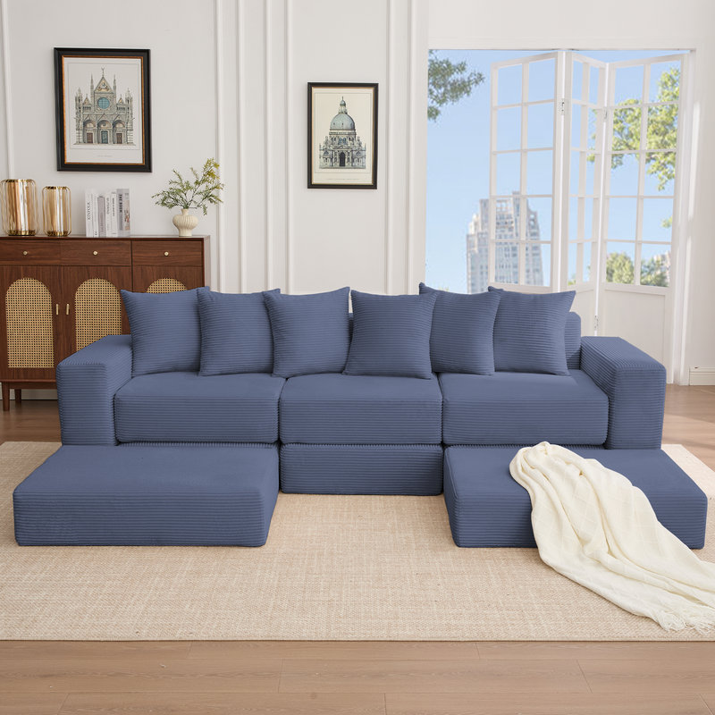 Canapé modulaire convertible 10-en-1 avec poches de rangement et 6 coussins, Polyester bleu