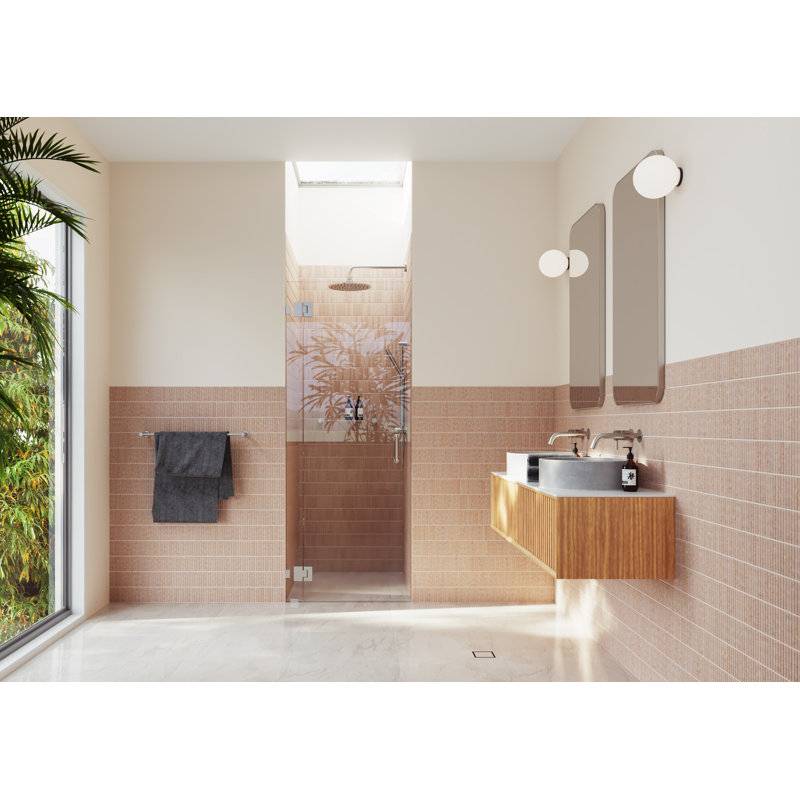 Halo 30.5 in. x 78 in. Frameless Glass Hinge Shower Door, Brushed Nickel