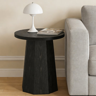 Wooden Round Couch Side Table with Octagonal Base