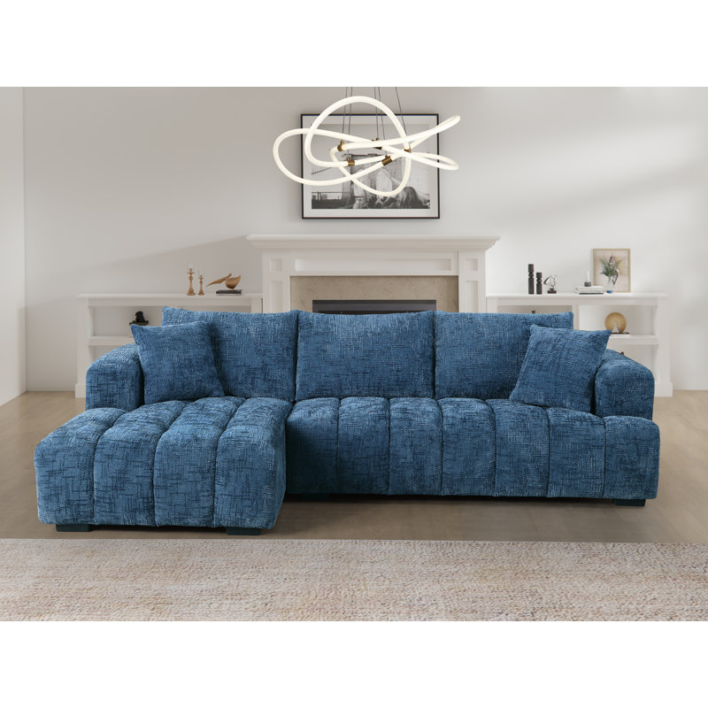 109" Channel Tufted Upholstered L-Shape Sectional Sofa Chaise, 34.2" H x 109.4" W x 62.5" D, Left Hand Facing, Blue Chenille
