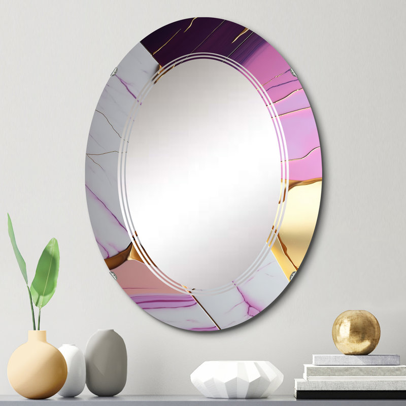 Rahf Abstract Geode Violet II - Miroir mural abstrait en marbre, 30 po x 20 po