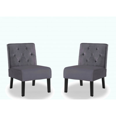 Fauteuil d'appoint moderne à motif capitonné sans accoudoirs 2 pièces 53 po avec tissu en velours et coussin en mousse haute densité de qualité supérieure, gris