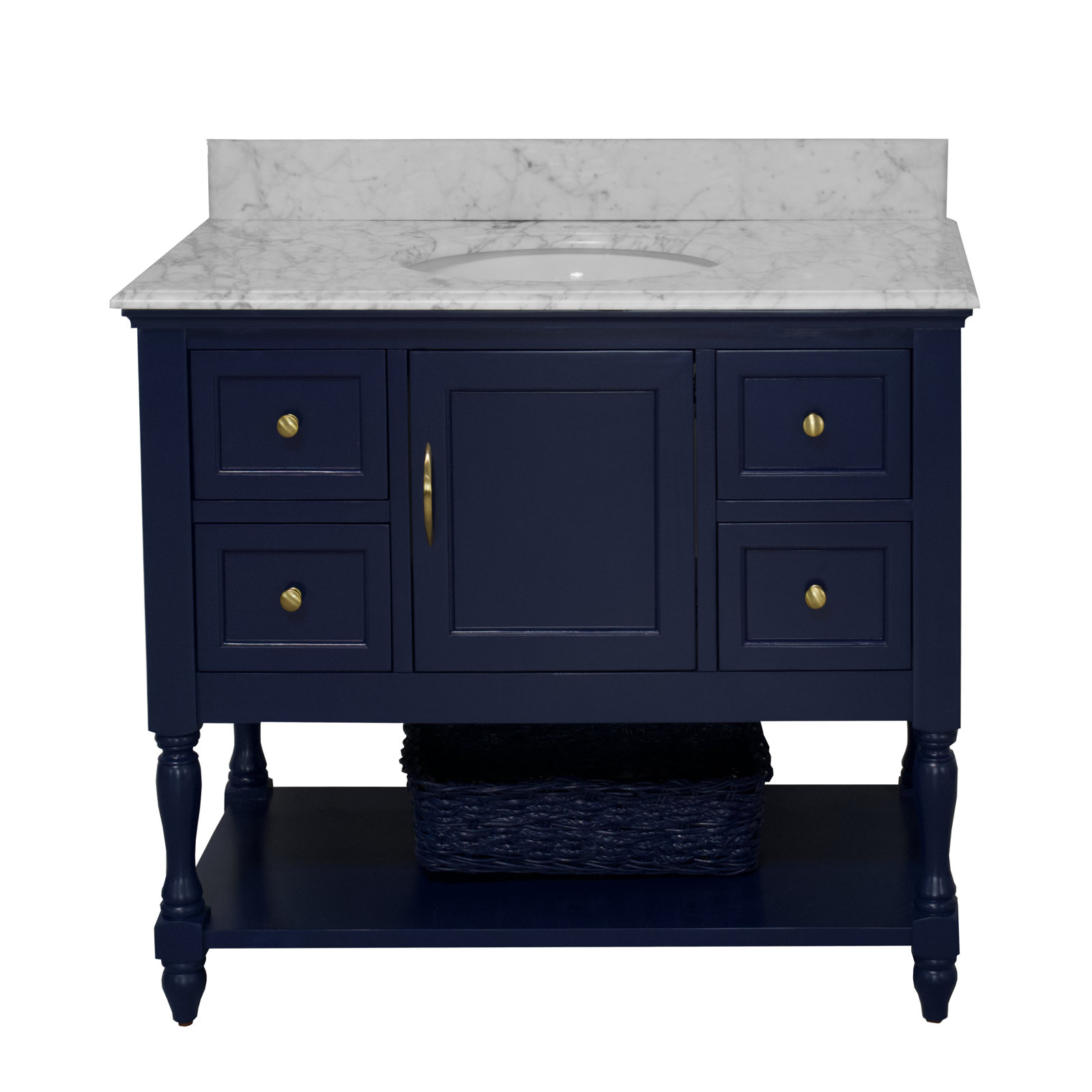 Hampton 42'' Single Bathroom Vanity, Carrara Marble, Royal Blue