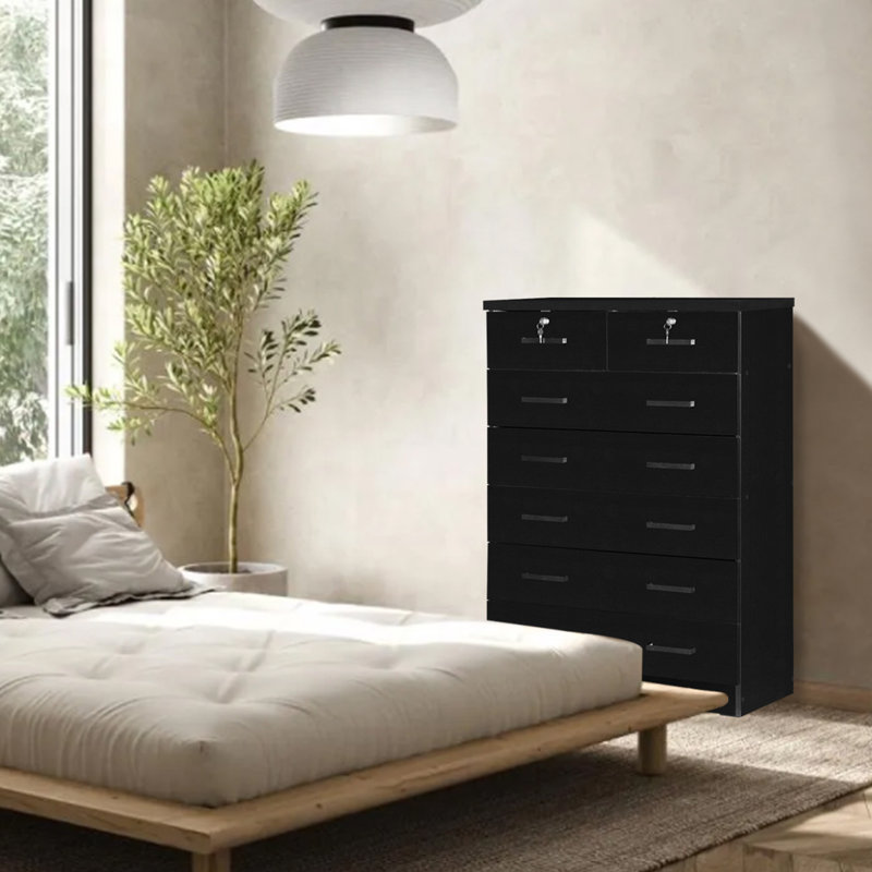 Commode haute 7 tiroirs Bangor Cindy, Noir, noir, noir, noir