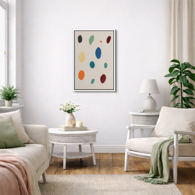 «Minimalist Color Dot Abstract» dans des tons neutres et doux, impression sur toile encadrée, H 36 po x l 24 po, Cadre blanc