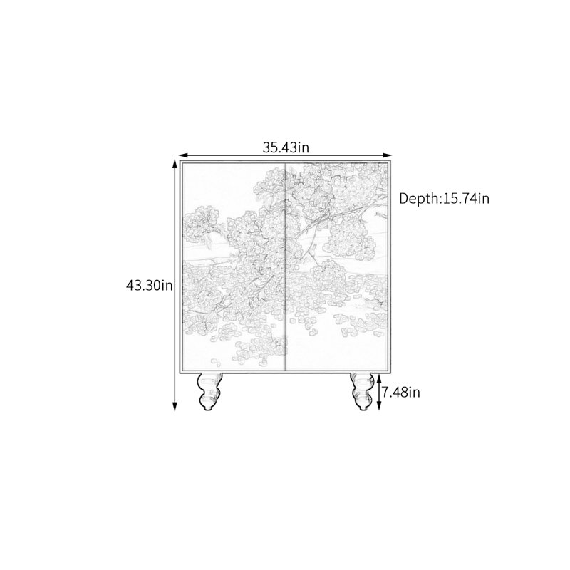 Armoire de rangement en bois massif à motif floral chinois