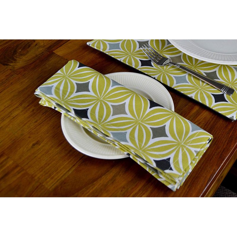 Amethy 100% Cotton Geometric Rectangle Napkin, Ochre Yellow