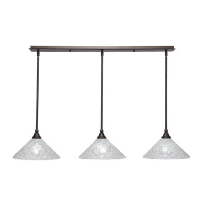 3 Light Stem Hung Linear Pendalier Shown With 12” Italian Bubble Glass