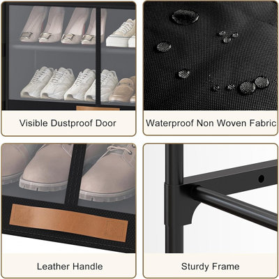 Armoire de rangement pour chaussures à 5 niveaux avec portes, range-chaussures en plastique noir pour 20 paires, tablettes amovibles et panneaux transparents pour le vestibule, la chambre à coucher et le placard