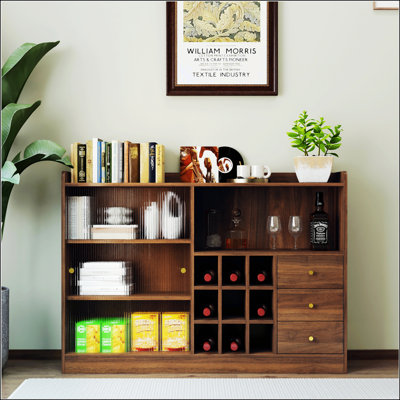 Buffet avec 2 portes coulissantes en verre rayé