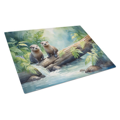 River Otters at Play Glass Cutting Board