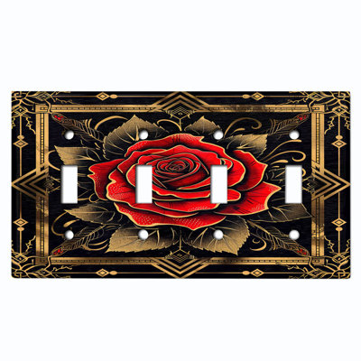 Couvercle de plaque d'interrupteur en métal; Bascule 4 bandes US Standard - rose gothique Art déco