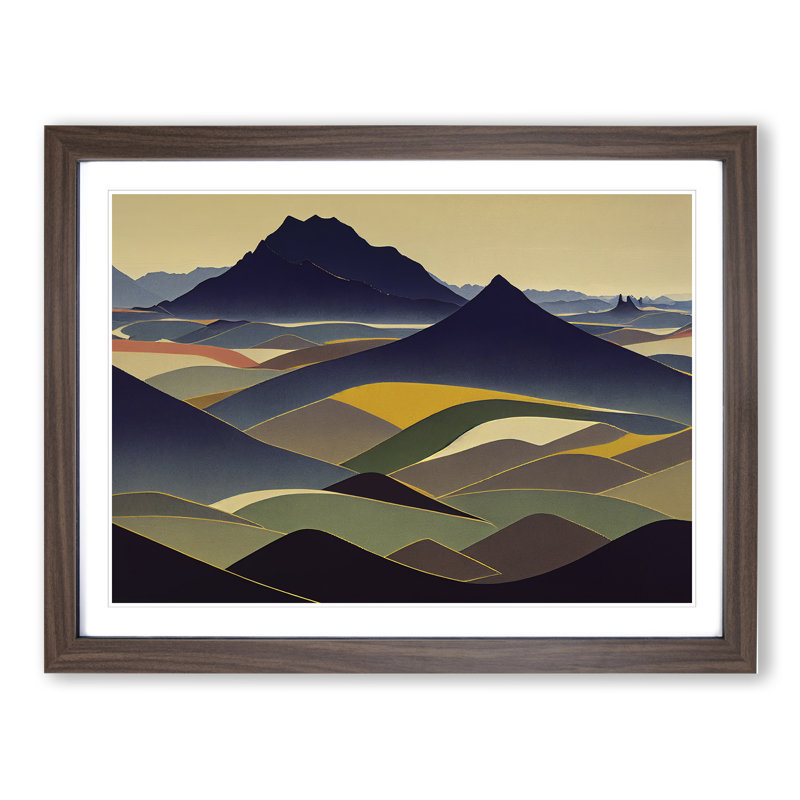 Welcoming Abstract Mountains - Framed Print, 34cm H x 46cm W x 2cm D, Walnut Framed