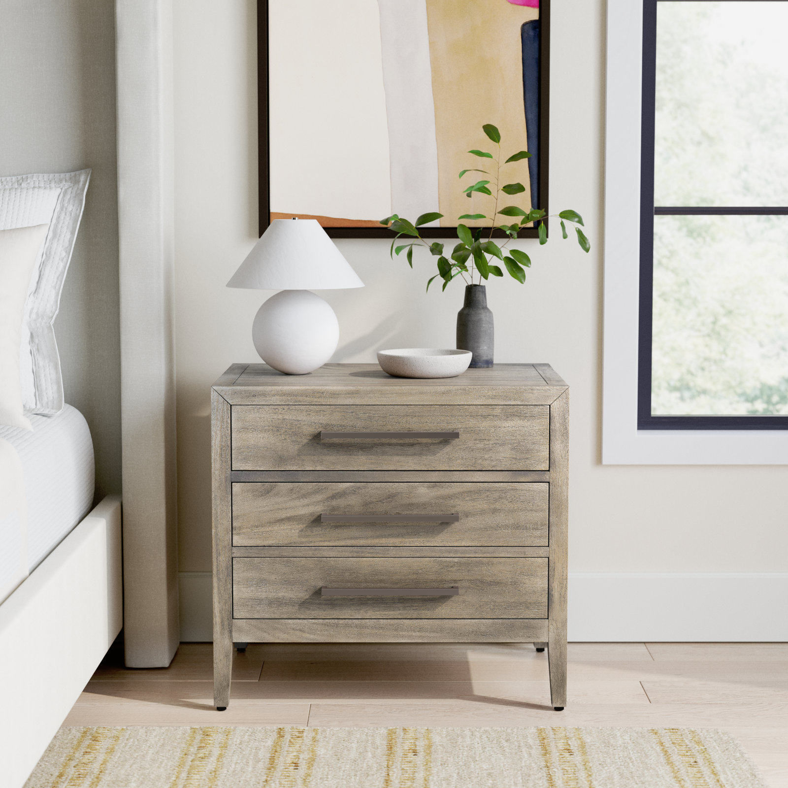 Pama 3-Drawer Mahogany Nightstand, Light Grey