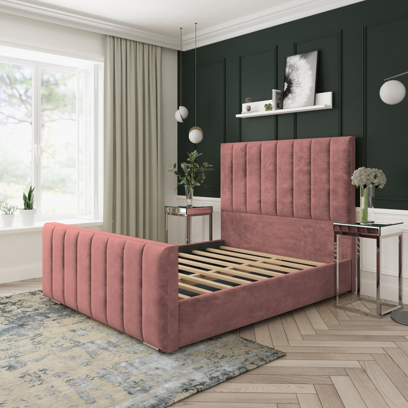 Upholstered Platform Bed, Small Single (2'6), Pink