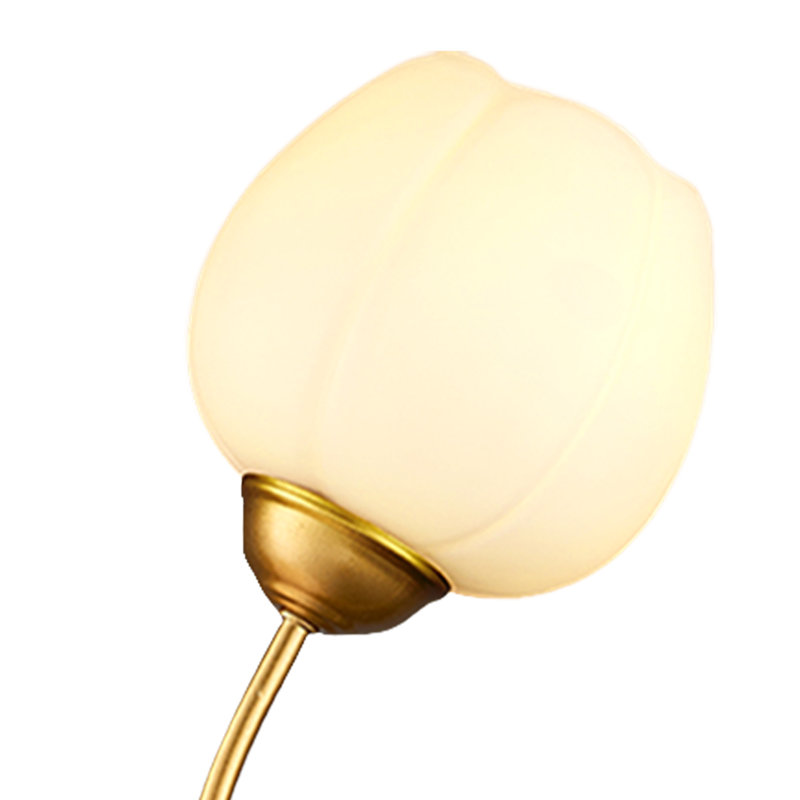 Gold 2-Light Floral Wall Sconce With Frosted Glass Shades